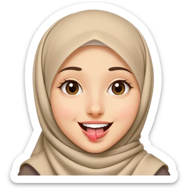 nữ, 15 tuổi, đội khăn hijab, tongue out, cười tươi, nhắm 1 mắt sticker