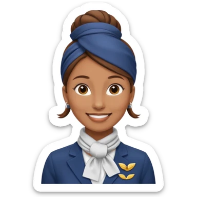  flight attendant, Light Brown skin, brown hair in single bun, neck scarf sticker