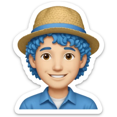 mid blue haired man curly hair and big earrings and and hat wearing sticker