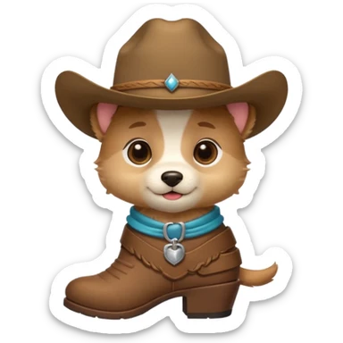 a very cute and adorable anthropomorphic puppy with a cowboy hat and brown boots  sticker