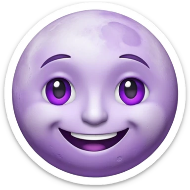 3D emoji of a smiling moon face with ironic expression, purple shadows, meme-style mood

 sticker