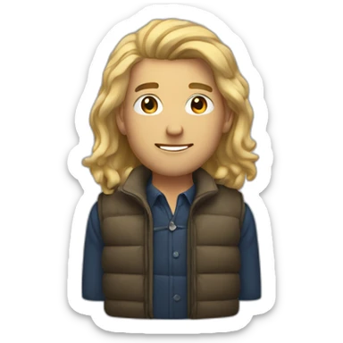 Finance bro with light hair and puffer vest sticker