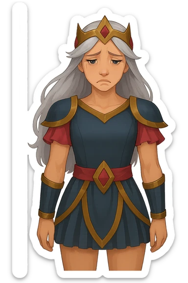 Change the character's face to a sad expression, keep the pose and style the same, transparent PNG. sticker