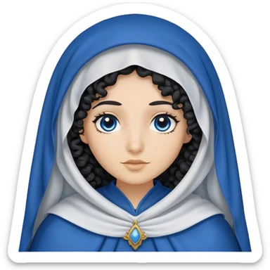 Mujer hebrea con ojos negros, manto azul y pelo largo negro rizado y con la cabeza tapada con un velo y la cara de raza blanca sticker