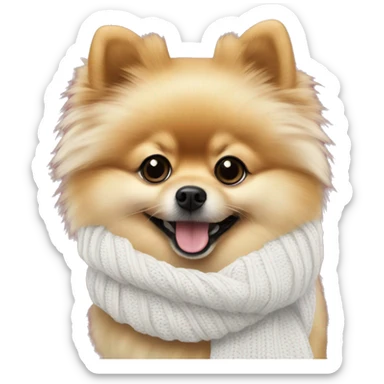 Spitz Pomeranian with a white knitted scarf sticker