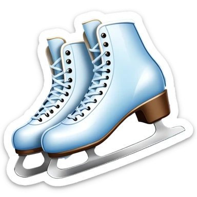 An icon showing a pair of elegant ice skates gliding across a smooth, frozen rink with snowflakes in the air. In the background, twinkling lights, winter trees, and cheering spectators create a festive atmosphere. Transparent background highlights the grace and charm of ice skating. sticker