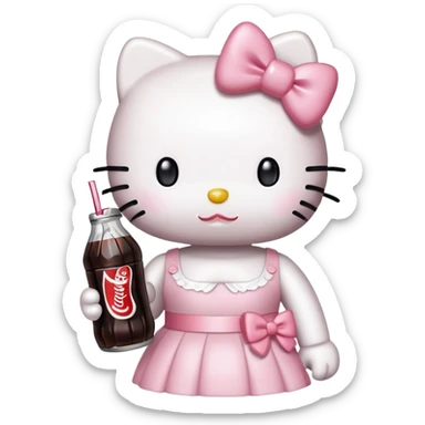 Hello kitty with a light pink bow holding a Diet Coke sticker