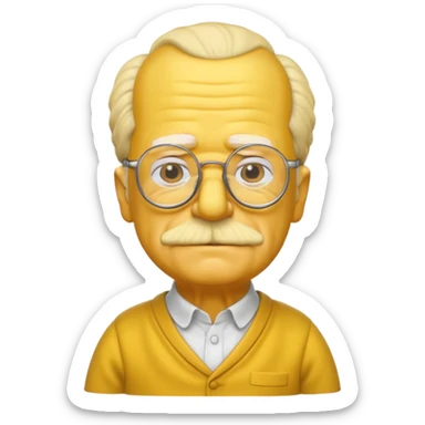 A 3D cartoon close-up of Grandpa Abe Simpson from The Simpsons, rendered in Memoji-style with bald yellow head, white tufts of hair on the sides, wrinkled face, glasses, and warm lighting. Match the Simpsons family color tone and style, yellow dress. sticker