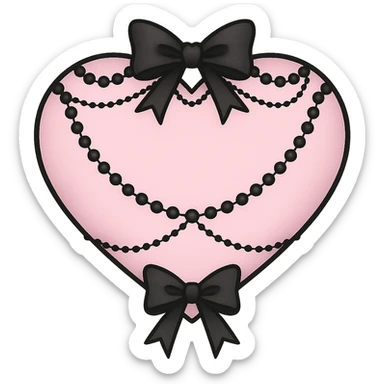 pastel goth heart with black bows and pearls, soft pink and black, cute gothic style, remove background sticker