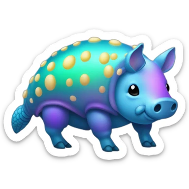 Iridescent cyan purple gradient pig armadillo cow centipede insect with star markings star shaped spots sticker