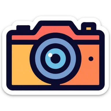 flat abstract camera with eye in lens, simple logo design sticker