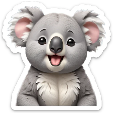 cinematic-cute-yawning-fluffy koala-portrait-emoji,-head-tilted-slightly-with-a-dramatic,-wide-open-yawn,-showcasing-a-soft,-downy-grey-fur-with-drooping-ears-and-round-eyes-barely-open-in-drowsy-contentment,-simplified-yet-irresistibly-adorable, realistic fluffy sticker