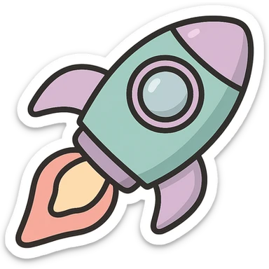 cute 2d rocket flying diagonally to the side, vector look with shadows and highlights, detailed shading, thin clean outlines, soft rounded features, pastel palette #98B5BC #B5B3C1 #C9A3C9 #E4C0CA #F7DCD1 #F7C0AA, Japanese pop art, sticker look, highly detailed sticker