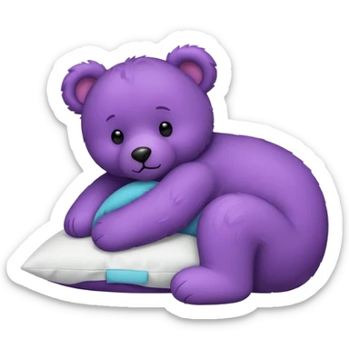Purple teddy bear sleeping on a white pillow  sticker