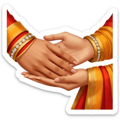 Two hands in a engagement..One hand of groom and one hand of bride. Bride hand - red/yellow saree. groom- light orange punjabi (oonly hands will be visible in the image) sticker