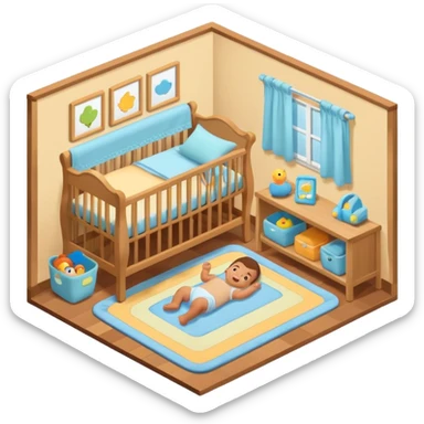 isometric baby room, Crib beside toy shelf and rug sticker