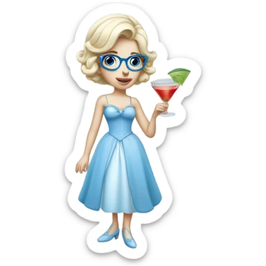 Pale Cinderella with blue eyes wearing glasses drinking a cocktail  sticker
