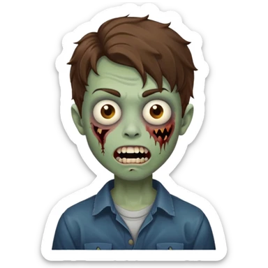 a boy with wavy hair, a zombie-shaped mouth piercing hum sticker