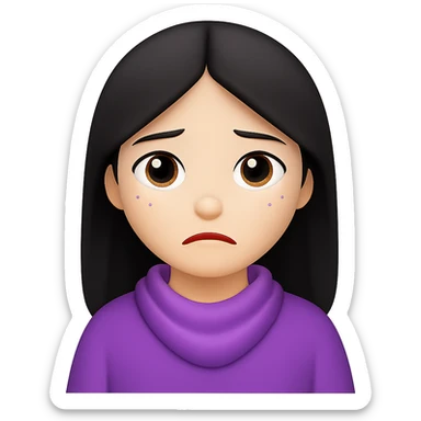 Remove the bandana and change the white clothes to a different color, keep the lilac elements and sad face, in the style of emoji (apple style emojis). sticker