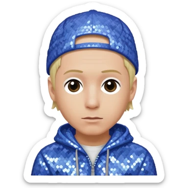Eminem with blonde hair, periwinkle sequin outfit  sticker