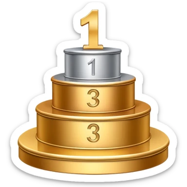 three-tier podium with large numbers 1, 2, 3 showing ranking sticker