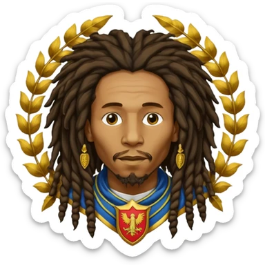 very realistic Bob Marley with gigantic dread locks in form heraldic crest sticker