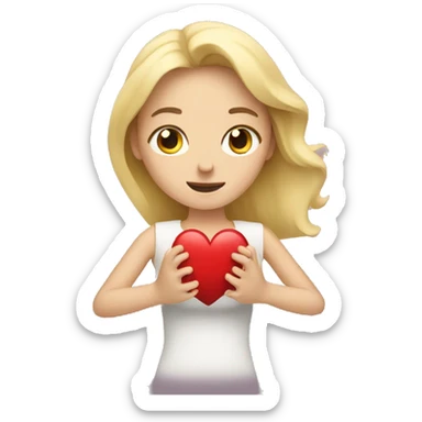 A European blonde woman holds her heart in her hands sticker