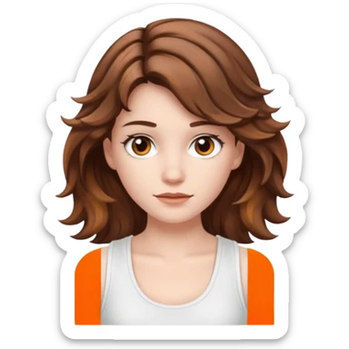 garota da cor branca com regata branca cabelos ondulados castanhos com mechas iluminadas e olhos castanhos sticker