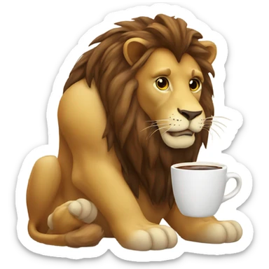 Lion drinking coffee  sticker