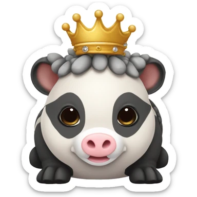 Black and white piebald chubby round armadillo pig panda centipede armadillo wearing a crown sticker