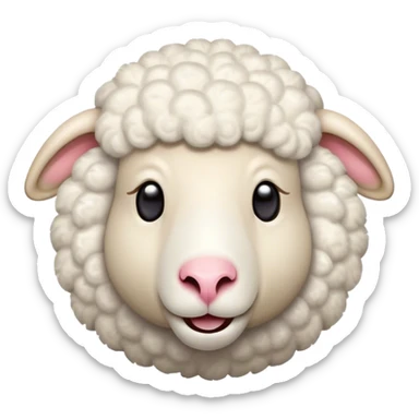 Cinematic Comical Sheep Portrait Emoji, Head tilted dramatically with an exaggeratedly amused expression, featuring a strikingly fluffy white fleece with a quirky pattern and wide, expressive eyes filled with playful disbelief, Simplified yet hilariously expressive features, highly detailed, glowing with a slightly sassy glow, high shine, dramatic yet playful, stylized with an air of cheeky mischief, bright and endearing, soft glowing outline, capturing the essence of a spirited and over-the-top sheep, so meme-worthy it feels like it could baa its way into internet fame instantly! sticker