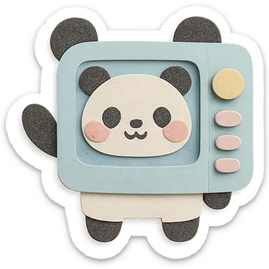 cute microwave oven-panda hybrid, blushing, waving, soft pastel colors, full-body sticker