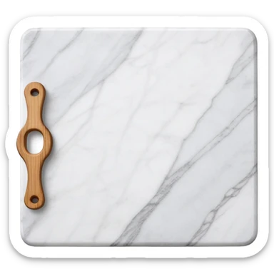 white marmor cuttingboard with a wooden grip all along the top side sticker