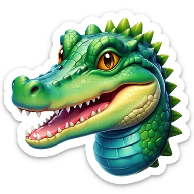 Cinematic Realistic Comical Crocodile Portrait Emoji, Head tilted dramatically with an exaggeratedly amused expression, featuring a striking, glossy scaly hide with bold textures and wide, expressive eyes full of playful disbelief, rendered with vivid natural hues and lifelike detail, high shine, dramatic yet playful, styled with an air of cheeky aquatic mischief, soft glowing outline, capturing the essence of a spirited and over‐the‐top crocodile that looks ready to snap its jaws in a burst of viral wild humor! sticker