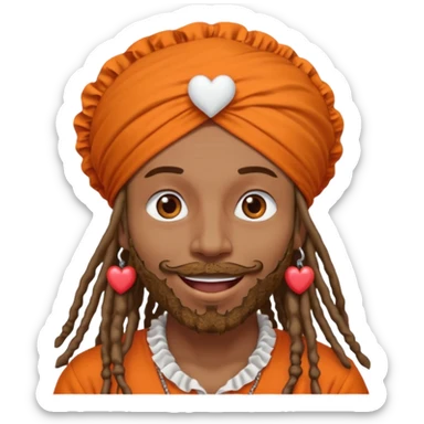 Brownskin man with long dreadlocks orange shirt add white ruffled turban with hearts in both eyes mouth open  sticker