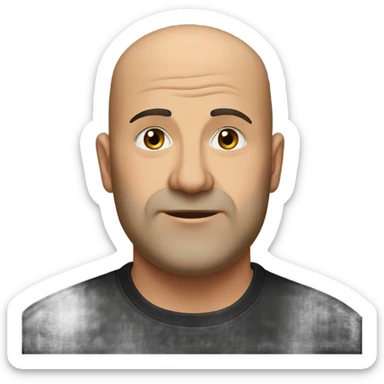 A slightly overweight middle-aged Italian man with olive-toned skin with bald hair and no facial hair. He is wearing a sleek black smart shirt, casually unbuttoned at the top. sticker