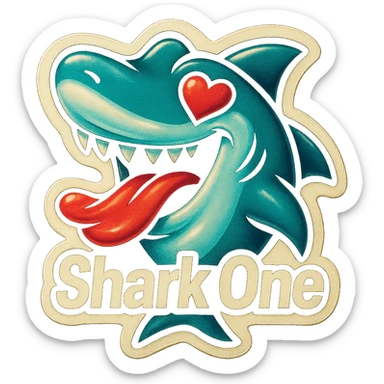 mouth open with tongue out
heart shaped eye
add the words “ Shark One " in White sticker