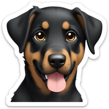 beauceron mix puppy with white chest and chin, brown paws and cheeks, black muzzle sticker
