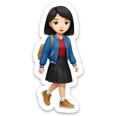 black color long hair girl with varsity jacket and long skirt walking  sticker