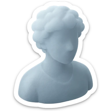 front view of a person from shoulders up, entirely composed of voluminous clouds, matte glass style sticker