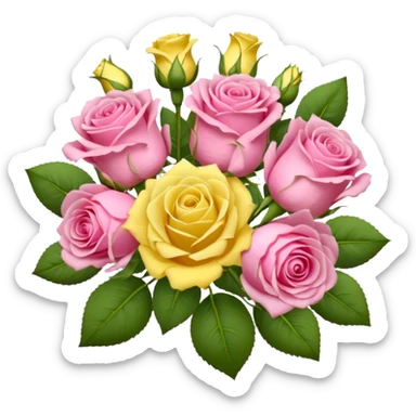 A mixed bouquet of pink roses and yellow lisianthus sticker