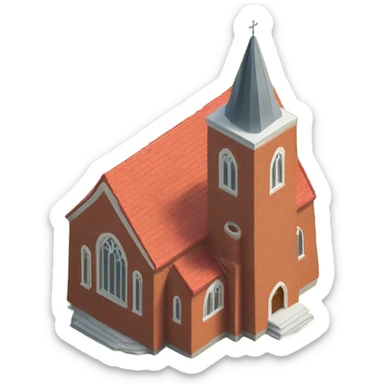 isometric red brick curved roof church sticker