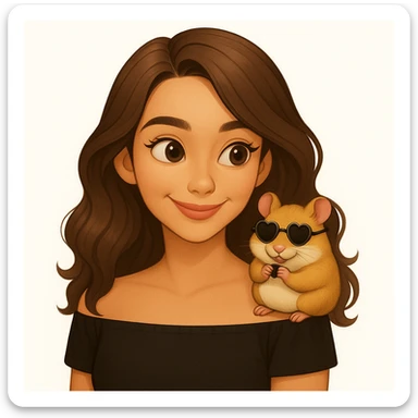 Change the hamster's sunglasses to heart-shaped sunglasses. Keep the playful, adorable vibe and the fun, carefree moment between the woman and her hamster. Maintain the modern, clean, warm style. sticker