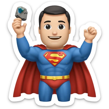 a moai emoji with a superman cape with the original face or the moai emoji with a super man saving people vibe like the superman there is some man waiting in the sky meme but the moai sticker