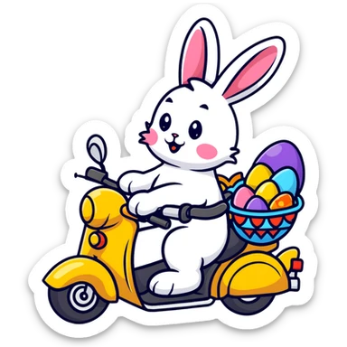 Easter bunny riding a motorcycle with Easter eggs sticker