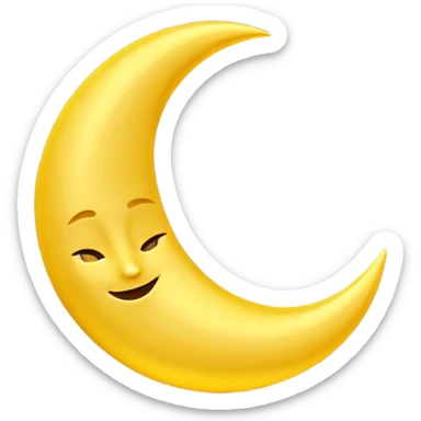 A 3D Apple-style emoji of a crescent moon (hilal), smooth golden-yellow surface, shiny and glowing, minimal and clean design, cute and soft cartoon style. sticker
