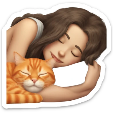 orange cat sleeping with long haired brunette girl sticker