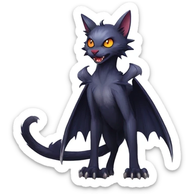   cool edgy beautiful fantasy anime-style dark animal vampiric Nargacuga-cat-hybrid Fakemon with big fangs and bat-wing-ears full body sticker