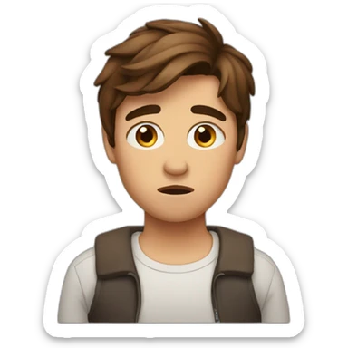 worried, brown hair sticker