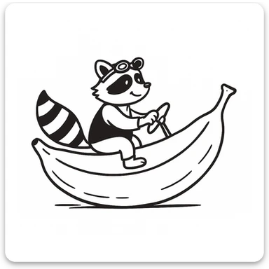 Change the car to a banana, keep the raccoon driving, in hand drawn doodle style. sticker